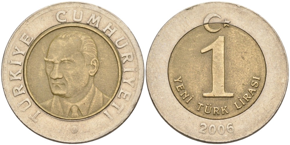 Турция 1 новая лира 2006 Кемаль Ататюрк KM 1169 биметалл 4561-153