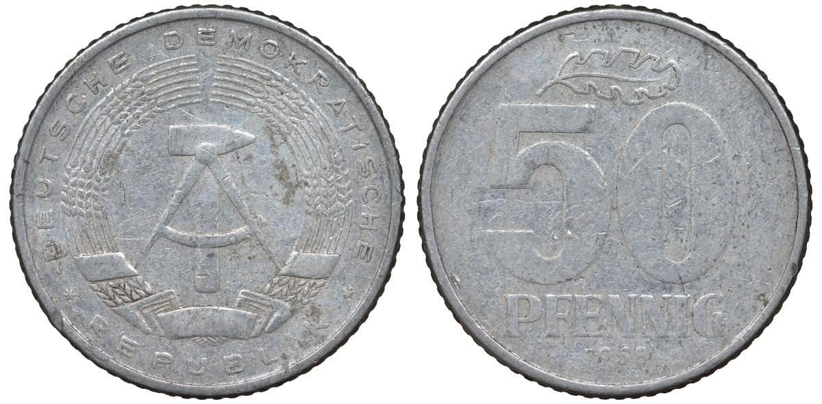 ГДР 50 ПФЕННИГОВ 1958 алюминий 62-636