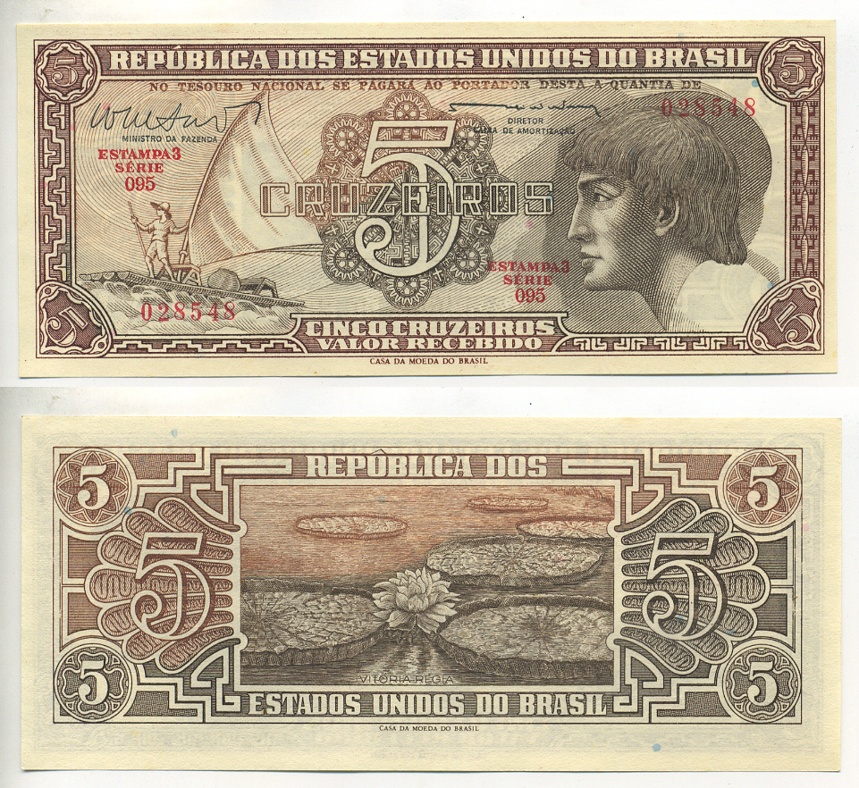 БРАЗИЛИЯ 5 КРУЗЕЙРО 1962 СЕРИЯ 095, ВЫПУСК 3 Pick 166b бумага UNC (ПРЕСС) 6299-8-1