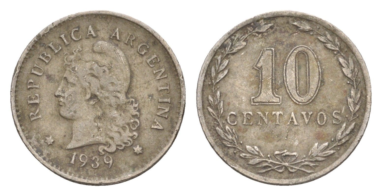 Аргентина 10 сентаво 1939 KM 35 медно-никель 4651-966