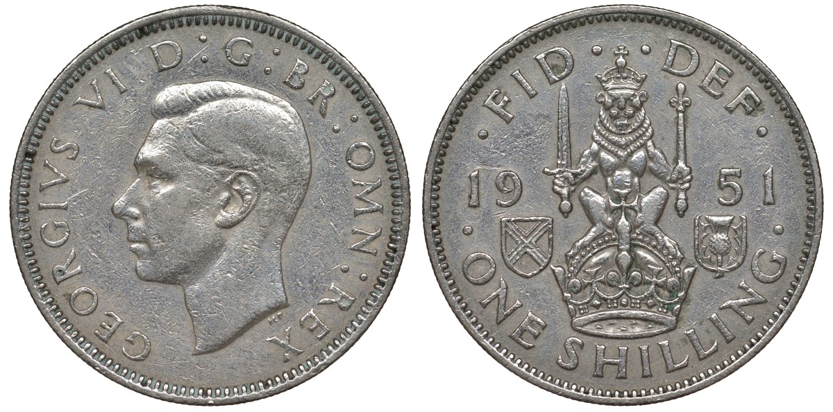 Великобритания 1 шиллинг 1951 Георг VI (1936-1952), Шотландский герб KM 877, Spink 4109 медно-никель 4122-535