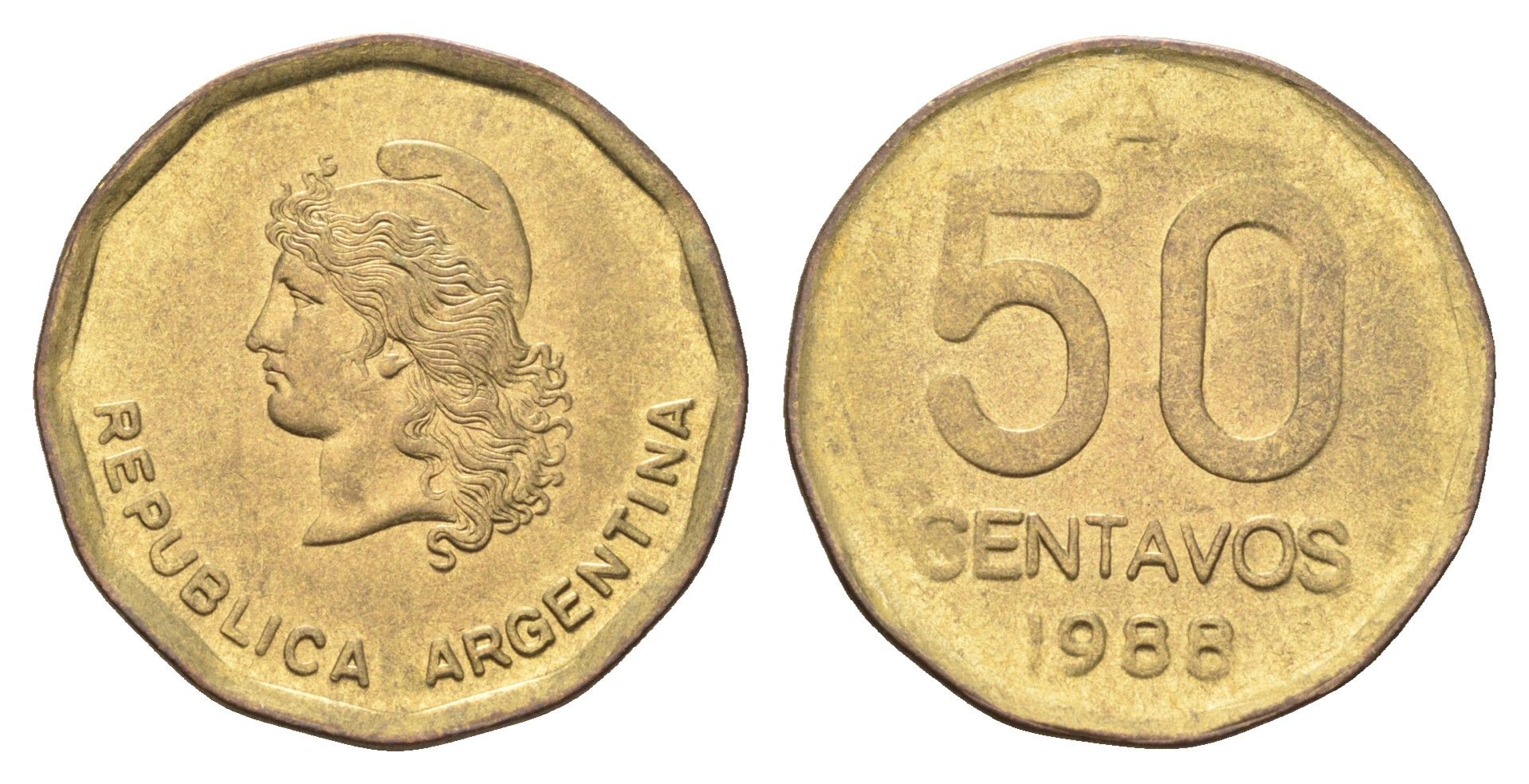 Аргентина 50 сентаво 1988 KM 99 латунь 4662-745