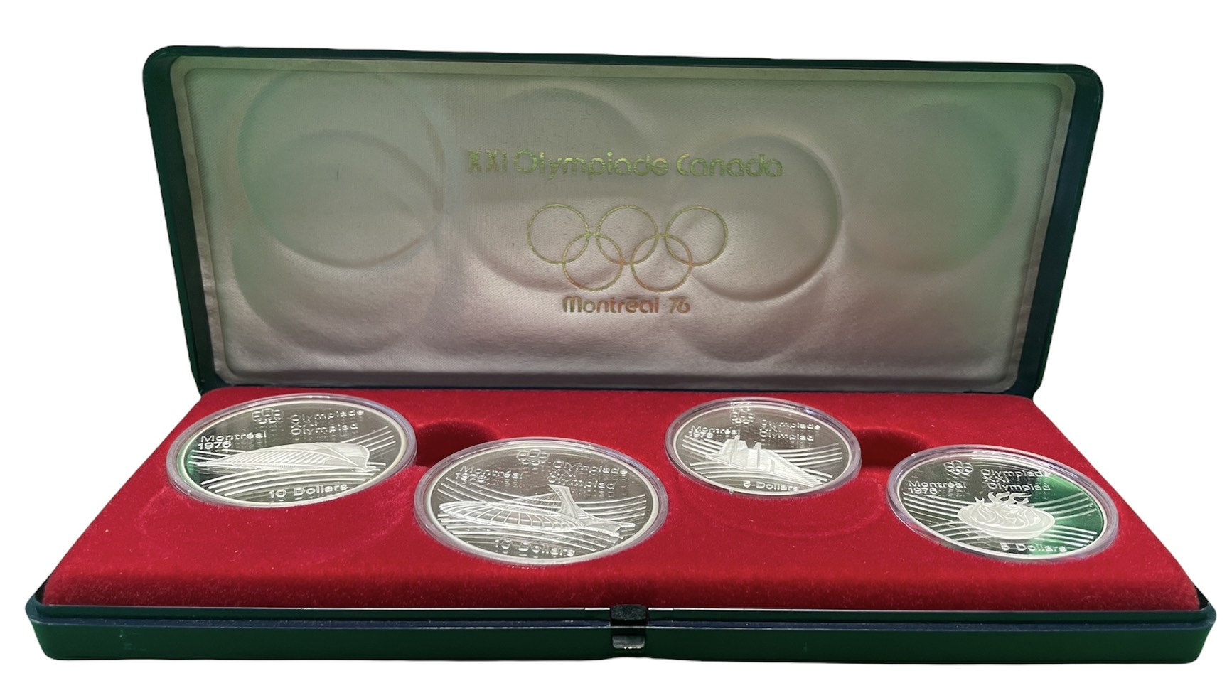 Канада набор из 4 монет 1976 олимпийские игры в Монреале 1976, в оригинальной коробке, серия VII KM OCP7 (109, 110, 113, 114) серебро PROOF 4-5-3-19