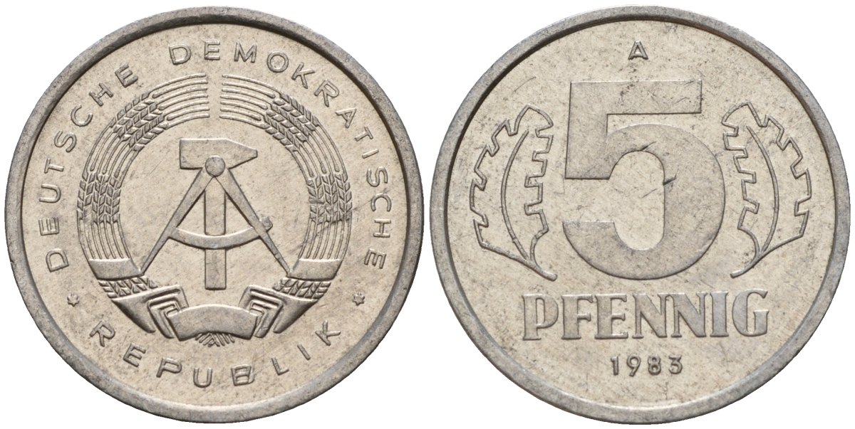 ГДР 5 пфеннигов 1983 A KM 9.2 алюминий 3309-924