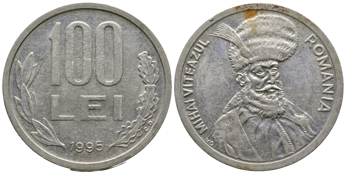 Румыния 100 леев 1995 Михай Храбрый (1558-1601) KM 111 сталь плакированная никелем 4607-1032