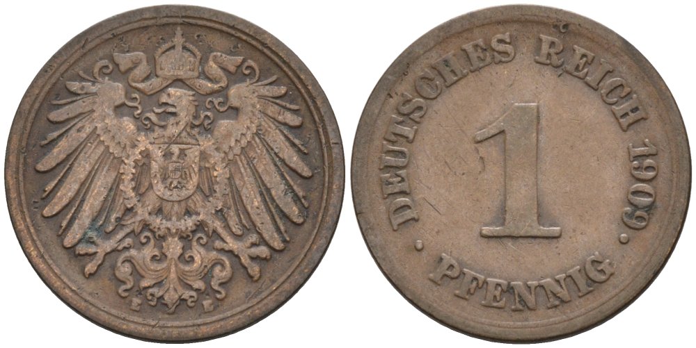 Германия 1 пфенниг 1909 E KM 10, J. 10 медь 4576-123