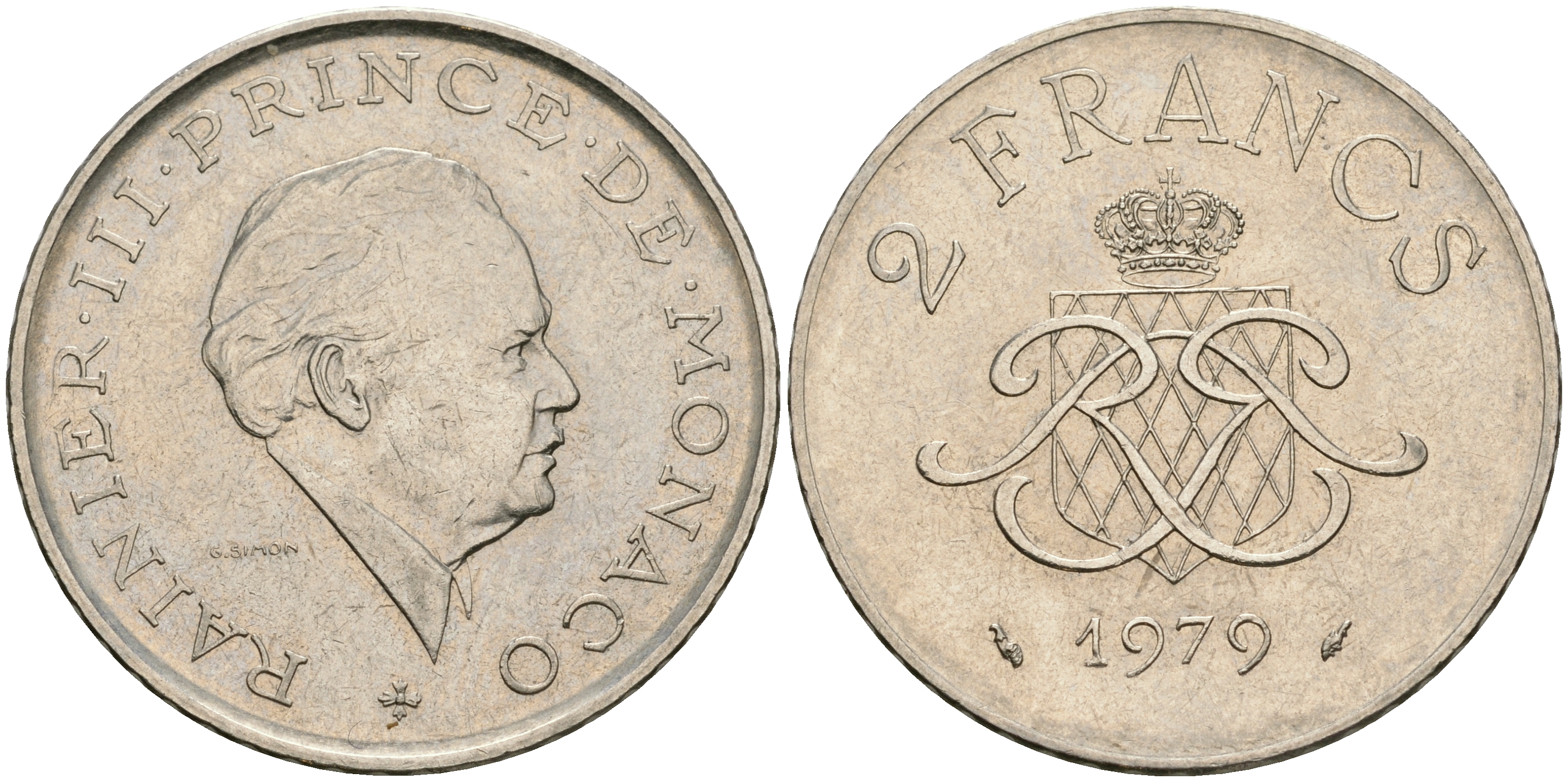 Монако 2 франка 1979 Ренье III (1949-2005) KM 157 никель 92-334