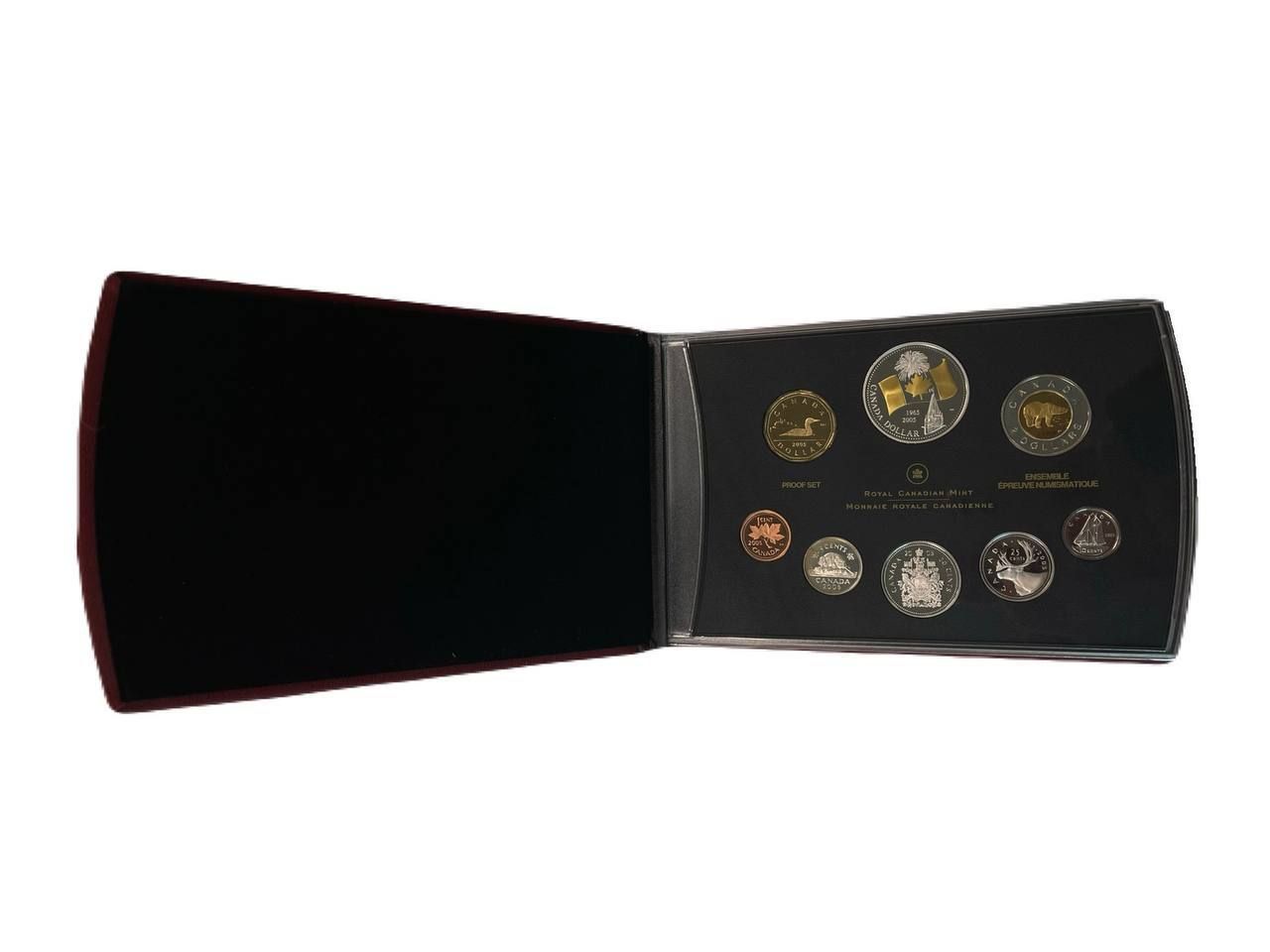 Канада набор из 8 монет (1, 5, 10, 25 и 50 центов; 1 и 2 доллара) 2005 40 лет флагу Канады, в оригинальной упаковке, с сертификатом подлинности KM 490, 491, 492, 493, 494, 495, 496 и 549a PROOF 7-3-1-15