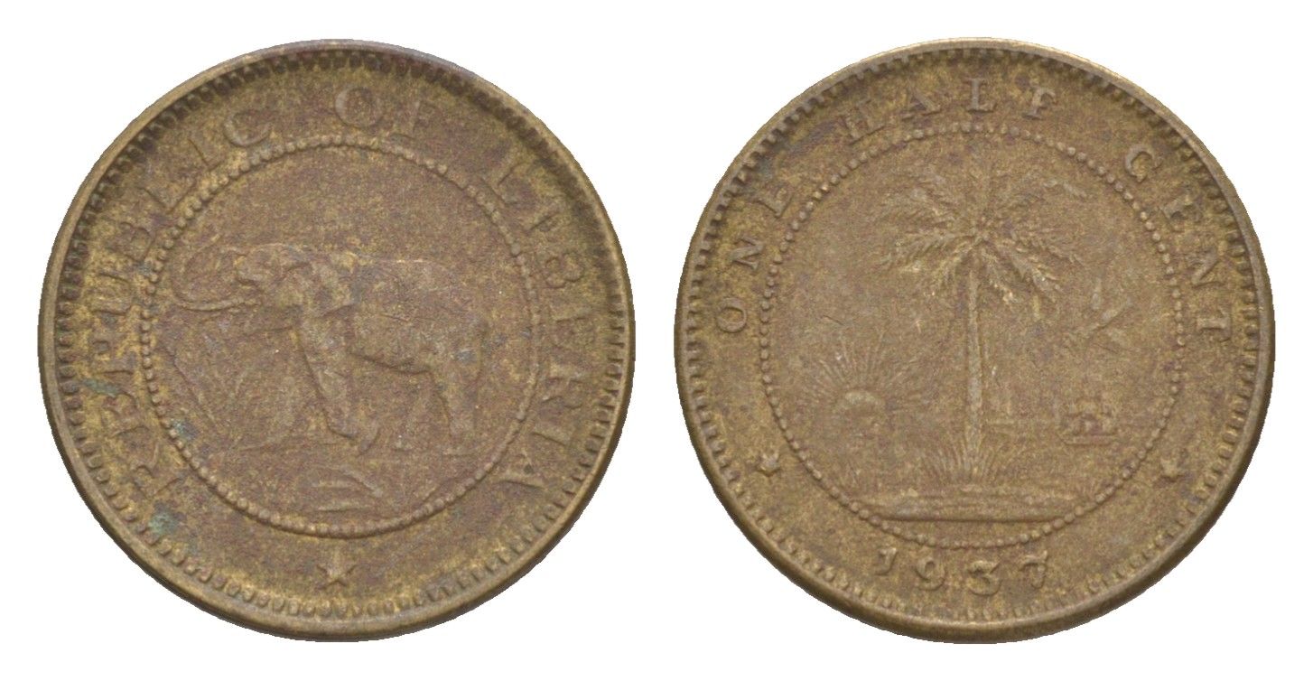 Либерия 1/2 цента 1937 KM 10 латунь 4614-765