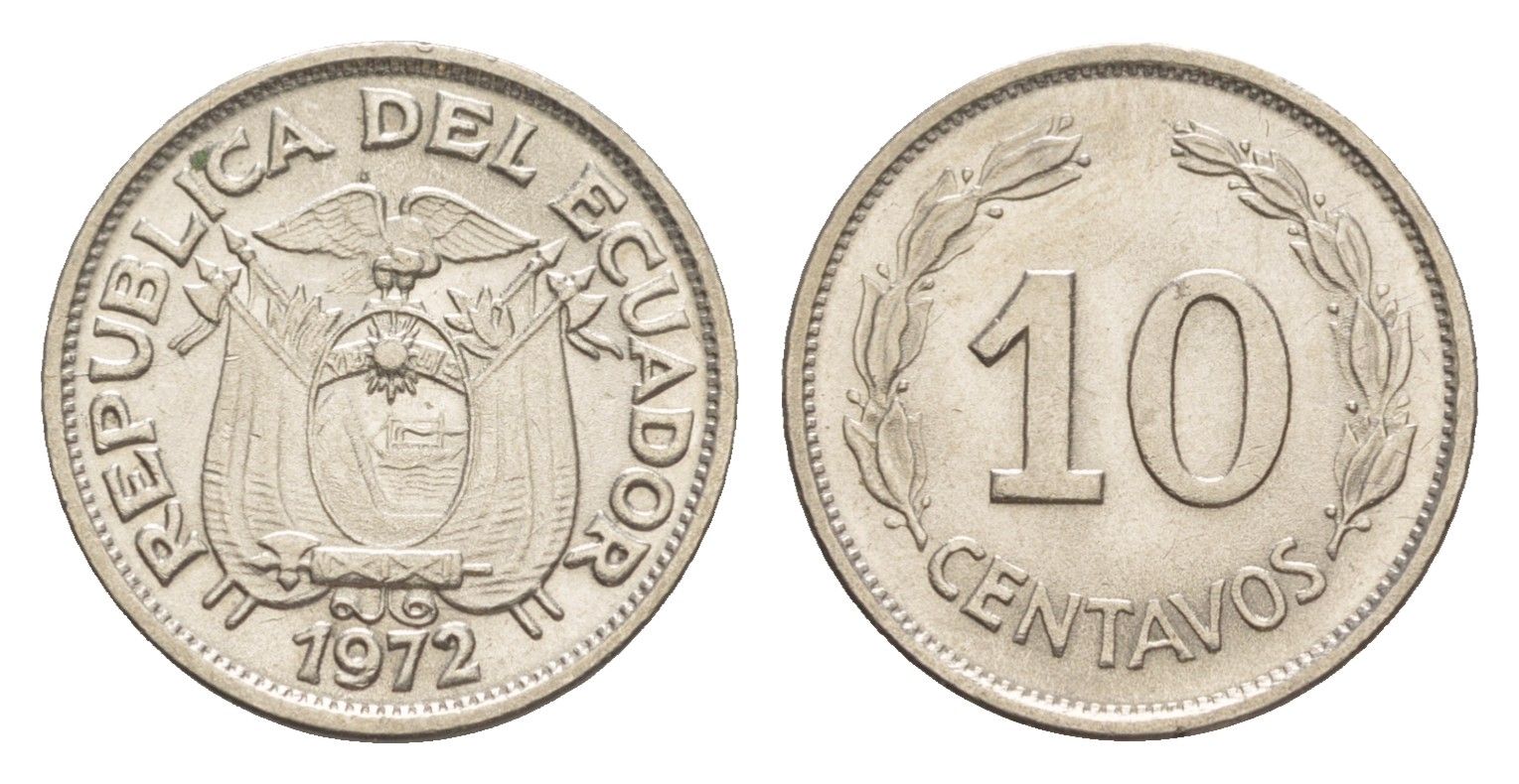 Эквадор 10 сентаво 1972 KM 76c сталь плакированная никелем UNC 4640-1158