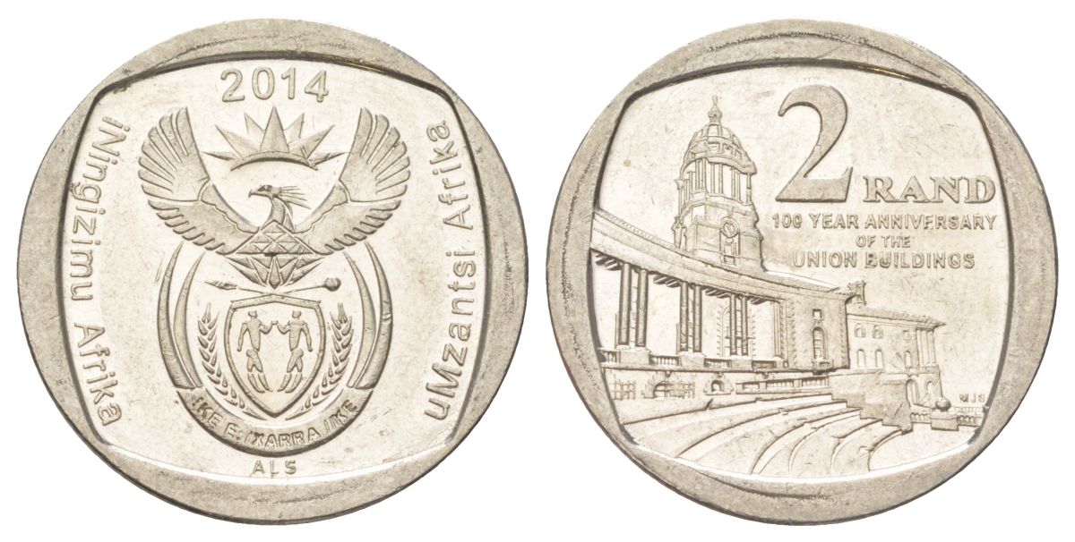 ЮАР 2 ранда 2014 100 лет Зданию Союза медь плакированная никелем UNC 4628-344