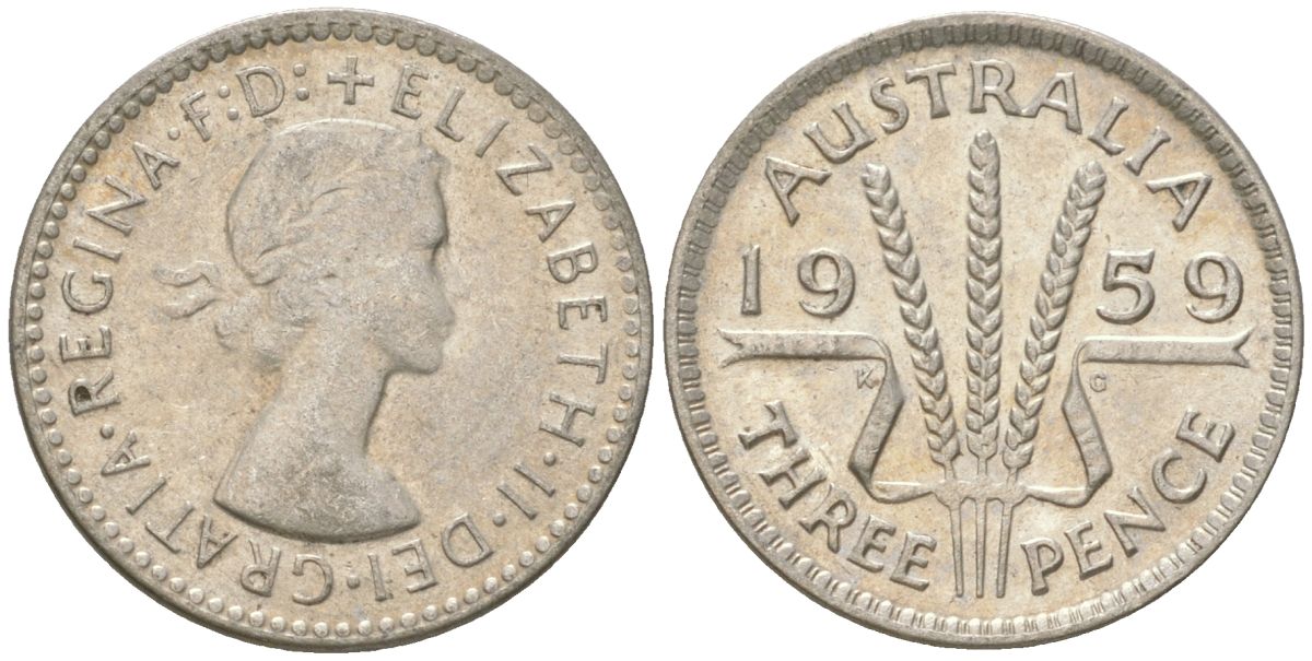 Австралия 3 пенса 1959 Елизавета II (1952-2022) KM 57 серебро 4621-1248