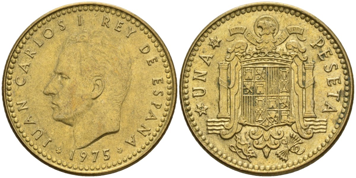 Испания 1 песета 1975 (78) Хуан Карлос I (1975-2014) KM 806 алюминиевая бронза 4604-221