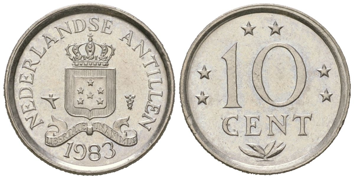 Нидерландские Антилы 10 центов 1983 KM 10 никель aUNC 187-558