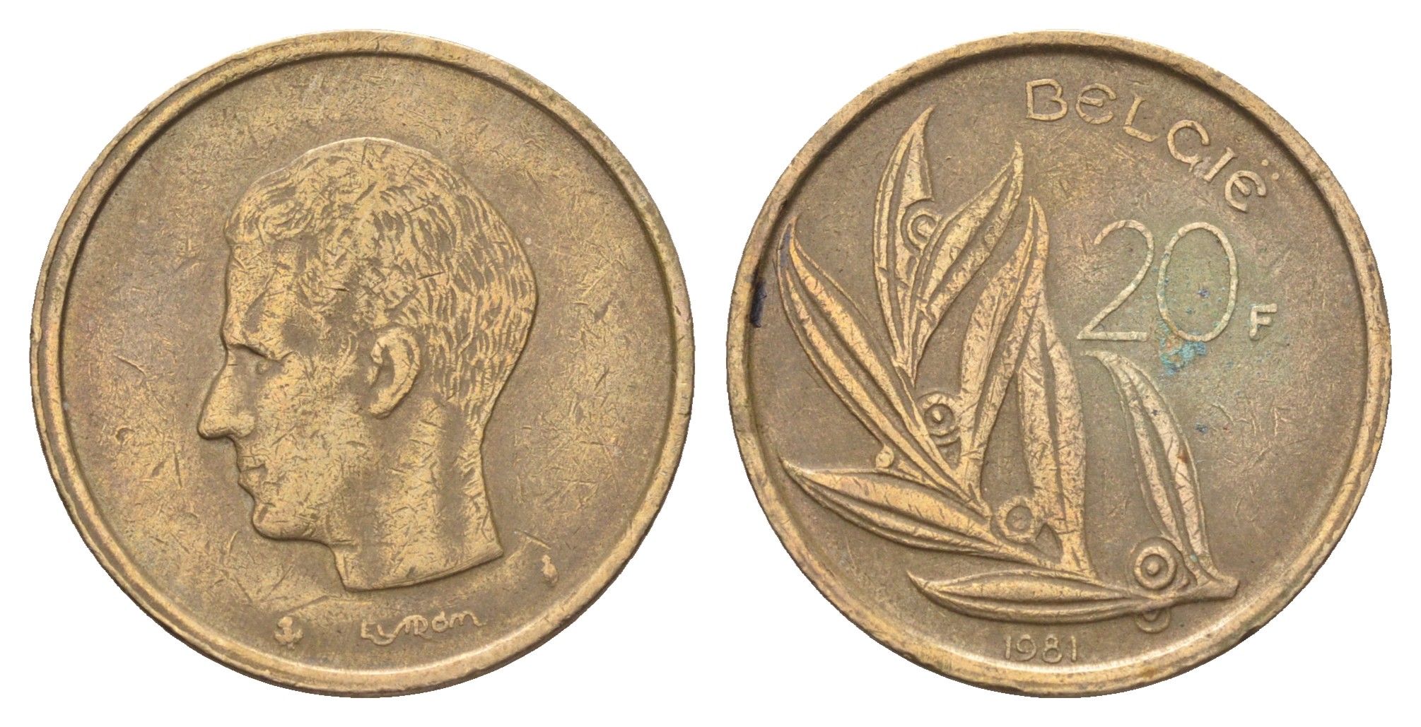 Бельгия 20 франков 1981 Belgie, Бодуэн I (1951-1993) KM 160 никель латунь 4704-1246