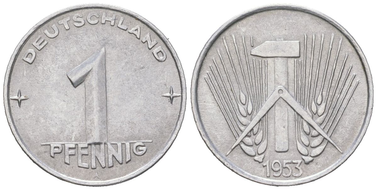 ГДР 1 пфенниг 1953 A KM 5 алюминий 206-659