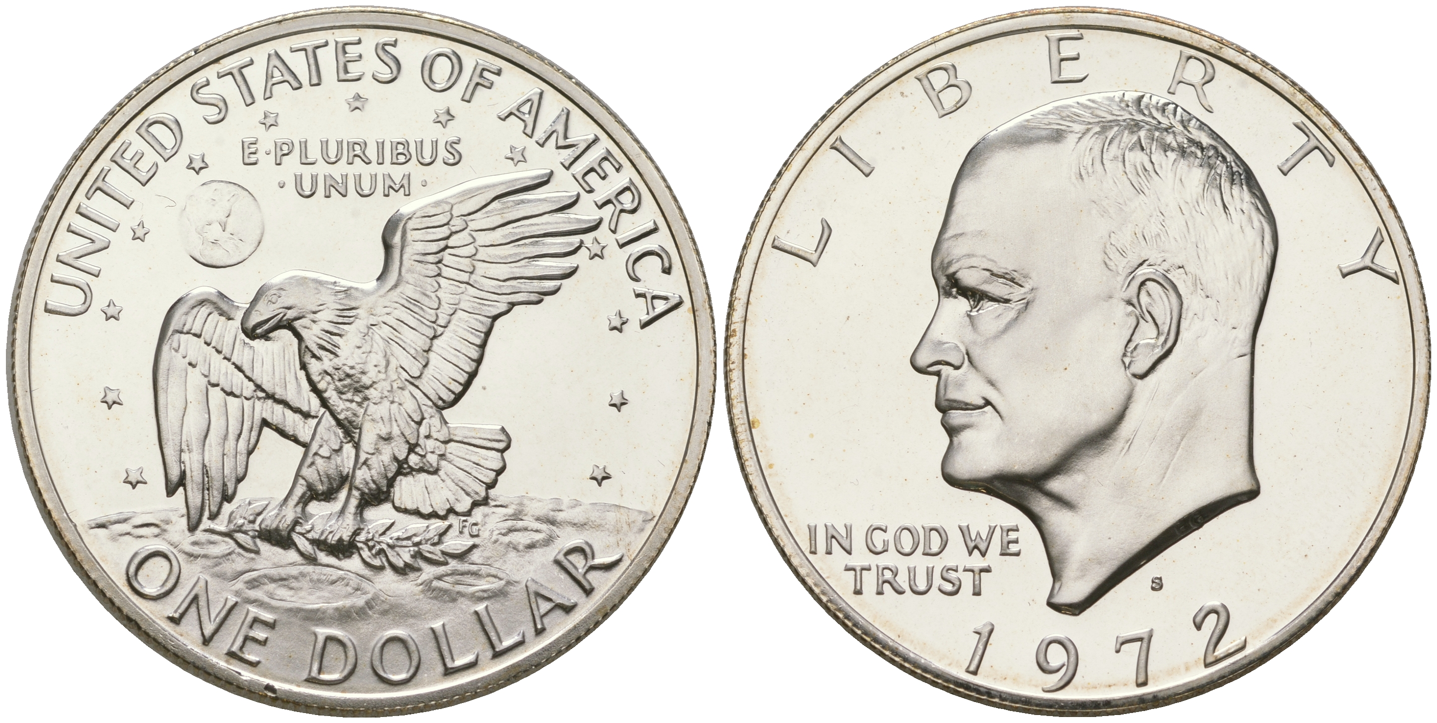 США 1 доллар 1972 S, Президент Эйзенхауэр, лунный орел KM 203a серебро  PROOF  1095-9-41