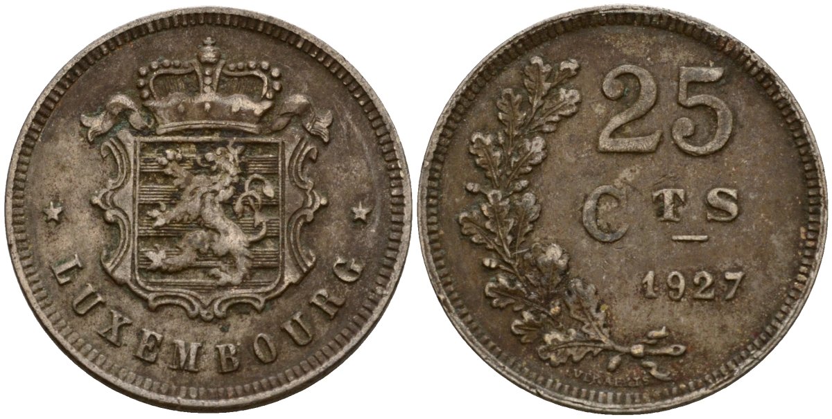 Люксембург 25 сантимов 1927 Шарлотта (1918-1964) KM 37 медно-никель 4577-831