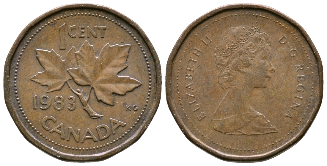 КАНАДА 1 ЦЕНТ 1983 ЕЛИЗАВЕТА II, КЛЕНОВЫЙ ЛИСТ KM 132 бронза 3999-1145