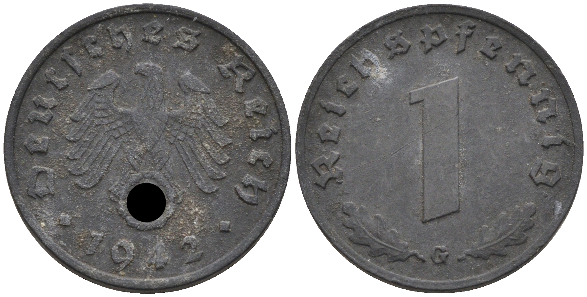 Германия 1 рейхспфенниг 1942 G KM 97, J. 369 цинк    4594-1264