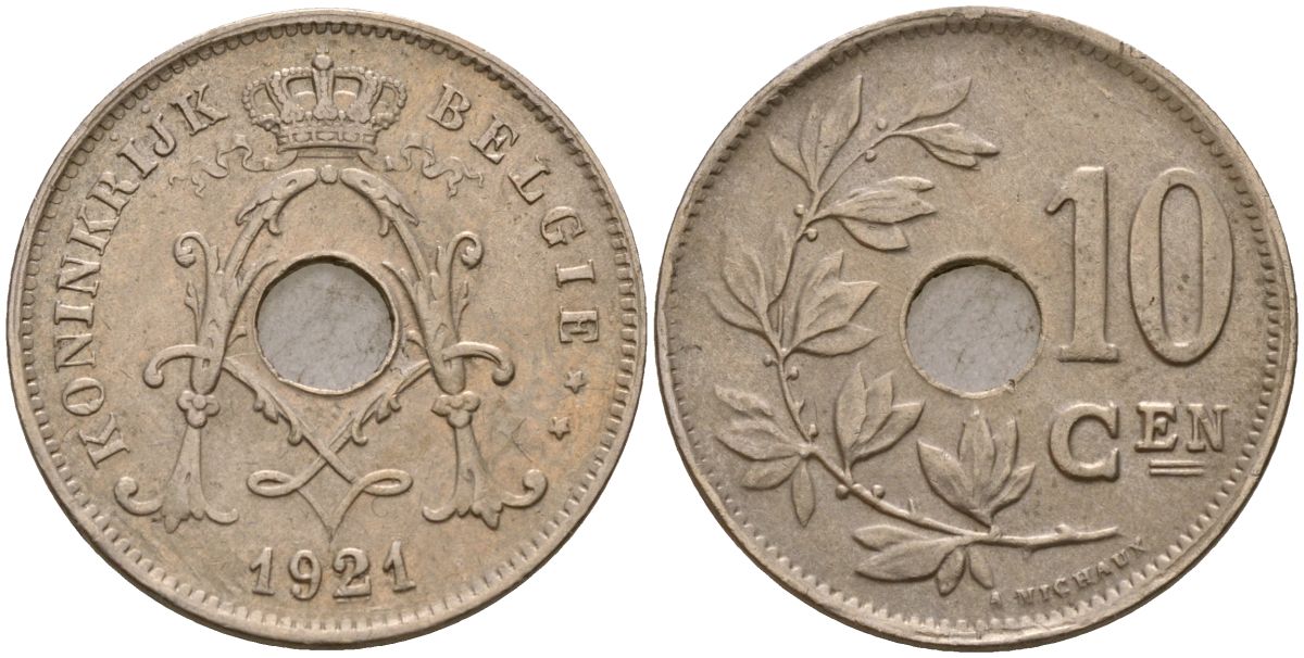 Бельгия 10 сантимов 1921 Король Альберт I (1910 - 1934) KM 86 медно-никель 183-412