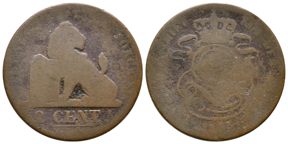 БЕЛЬГИЯ 2 САНТИМА ХХХ5 KM 35.1 медь 177-1017