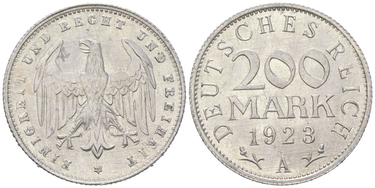 Германия 200 марок 1923 A KM 35, J. 304 алюминий aUNC 4119-756