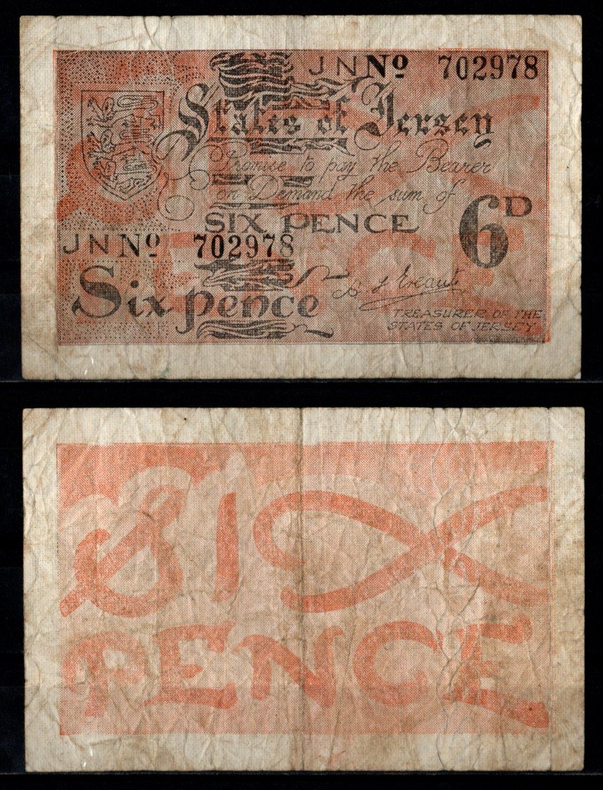 Джерси 6 пенсов ND (1941-1942) Pick 1 бумага 451-1282-3