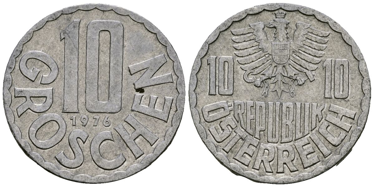 Австрия 10 грошей 1976 KM 2878 алюминий 4138-422