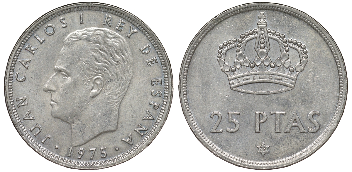 Испания 25 песет 1975 (79) Хуан Карлос I (1975-2014) KM 808 медно-никель 62-1131
