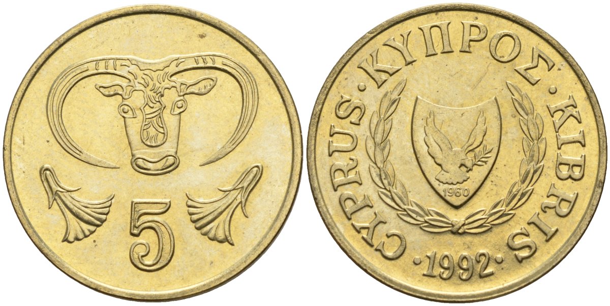 Кипр 5 центов 1992 KM 55.3 никель латунь 4141-1011