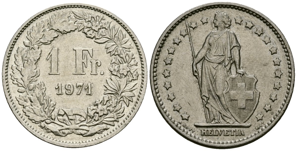 Швейцария 1 франк 1971 KM 24a медно-никель 4167-732