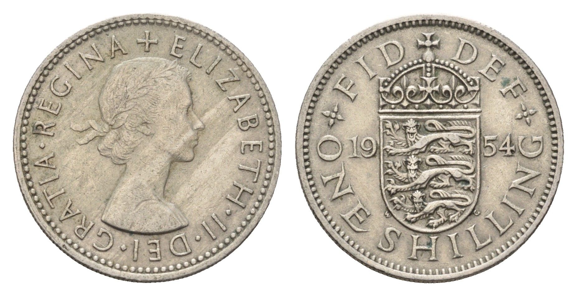 Великобритания 1 шиллинг 1954 Елизавета II (1952-2022), Английский герб KM 904, Spink 4147 медно-никель 4635-343