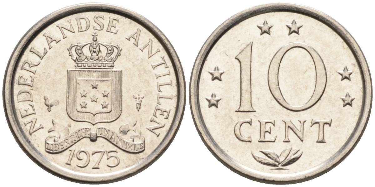 Нидерландские Антилы 10 центов 1975 Юлиана (1948-1980) KM 10 никель 4585-955