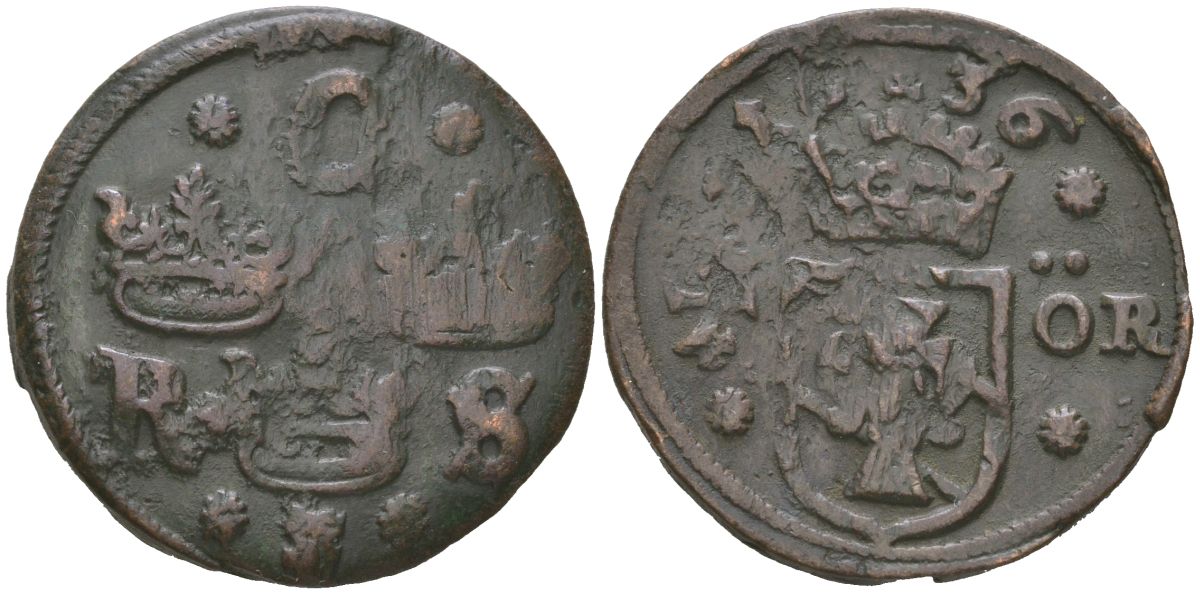 Швеция 1/4 эре 1636 Кристина (1632-1654) KM 152 медь 4171-1225