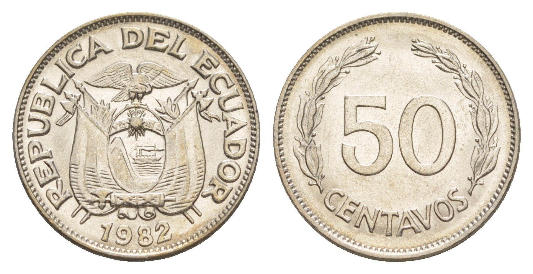 Эквадор 50 сентаво 1982 KM 81 сталь плакированная никелем UNC 4641-623