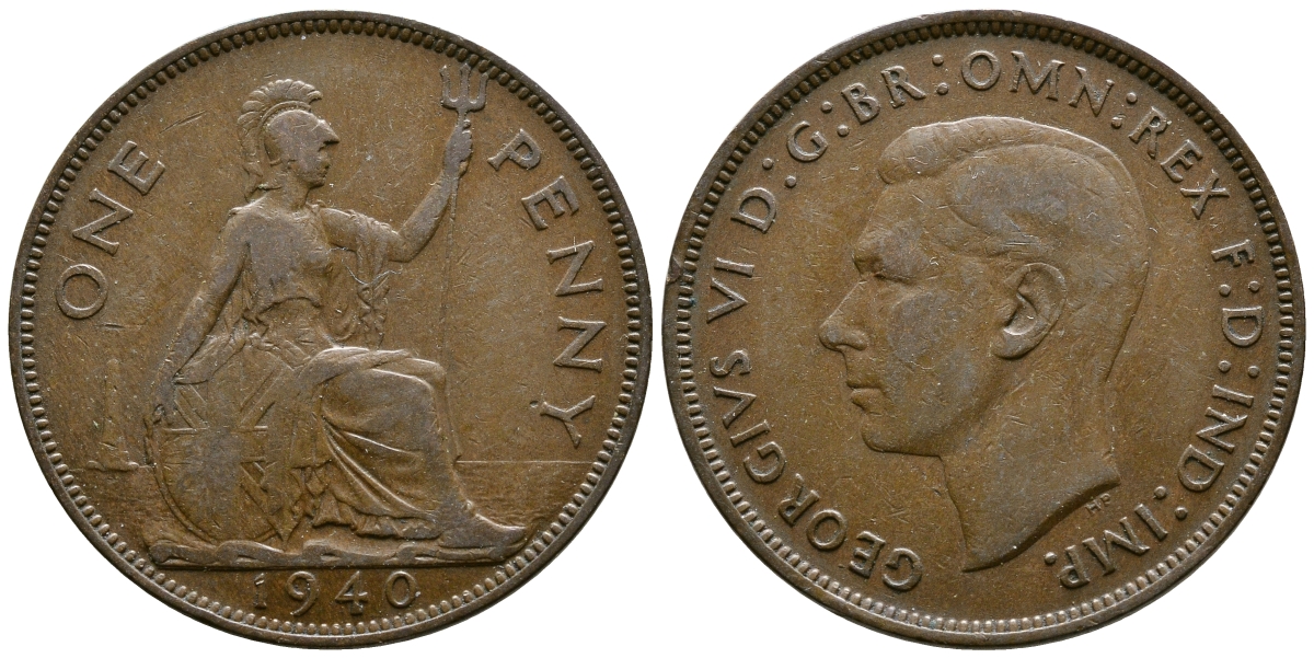 Великобритания 1 пенни 1940 Георг VI (1936-1952) KM 845, Spink 4114 бронза 73-931