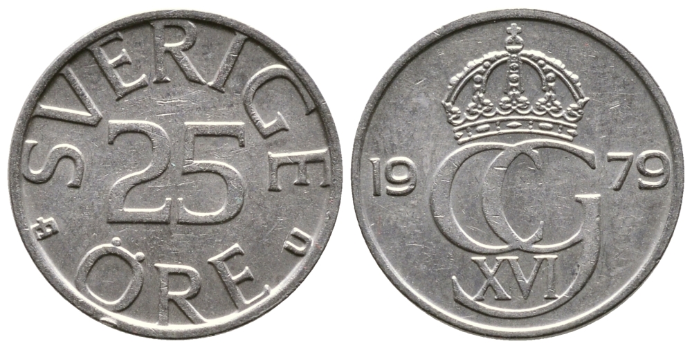 Швеция 25 эре 1979 U Карл XVI Густав (1973- ) KM 851 медно-никель 177-1265