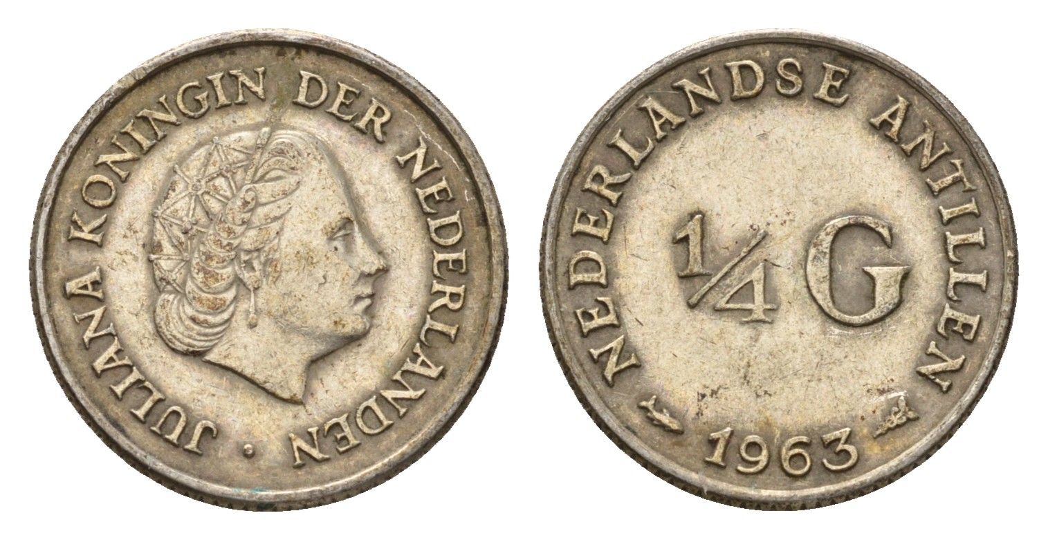 Нидерландские Антильские острова (Нидерландские Антилы) 1/4 гульдена 1963 Юлиана (1948-1980) KM 4 серебро 4669-1252