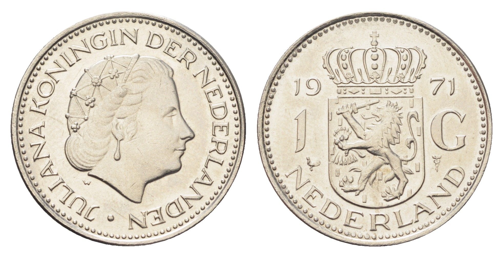 Нидерланды 1 гульден 1971 Юлиана (1948-1980) KM 184a никель UNC 4706-1235