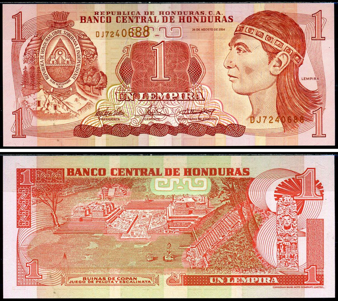 Гондурас 1 лемпира 2004 Индейский вождь Лемпира, руины древних Майя Pick 84d бумага UNC (пресс) 6283-16-2-2