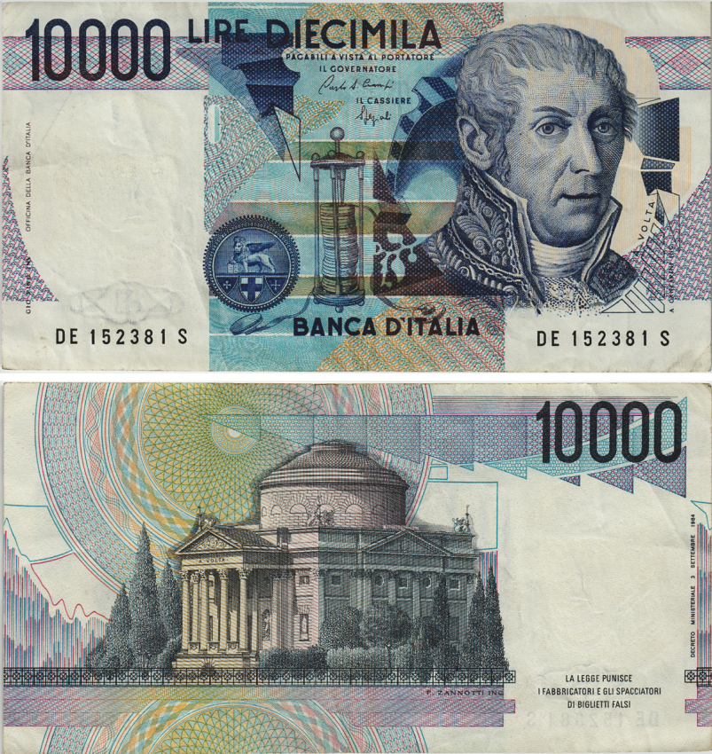 Италия 10000 лир 1984 Вольта, музей Храм Вольтиано Pick 112b бумага 8564-31-3-2