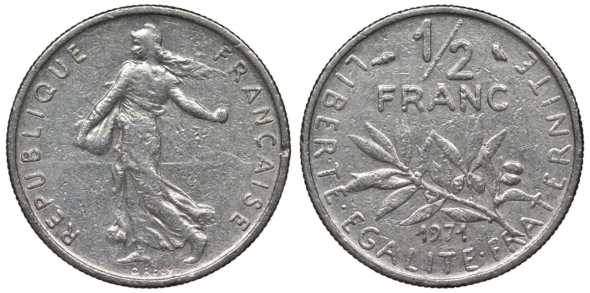 Франция 1/2 франка 1971 сеятель KM 931.1, Le Franc 198.10 никель 4128-243