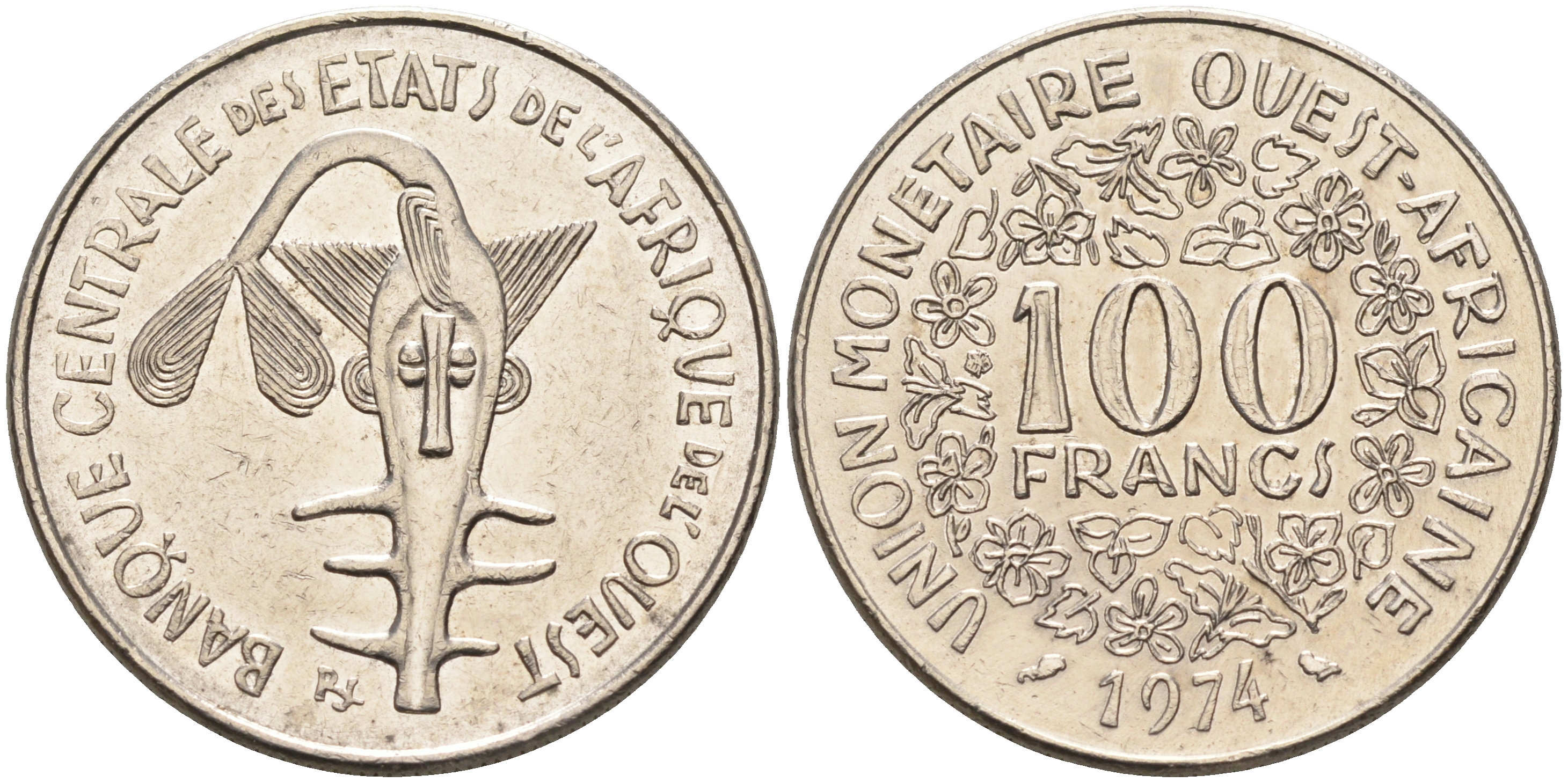 Валютное сообщество стран Западной Африки 100 франков 1974  KM 4 никель    4595-752