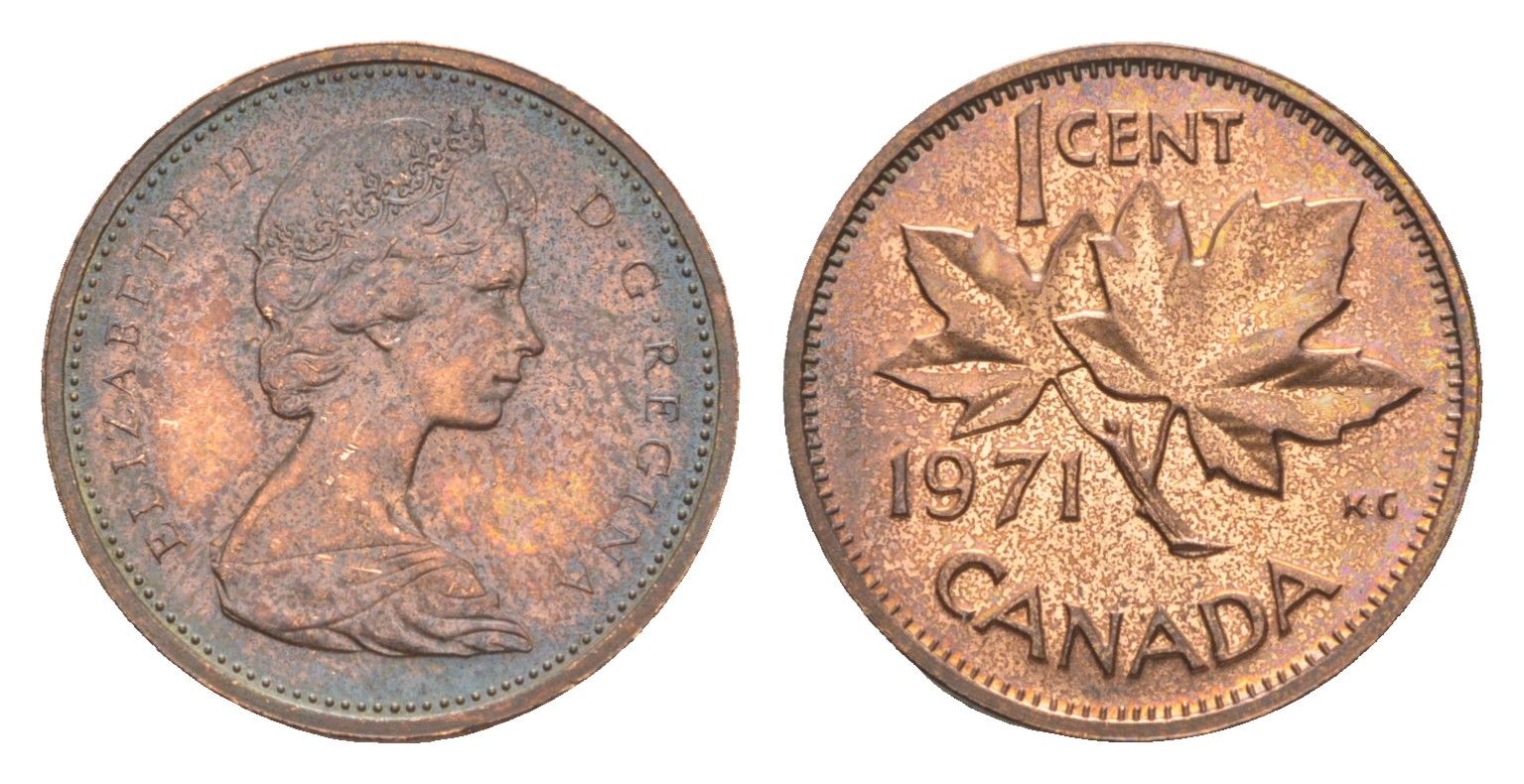 Канада 1 цент 1971 Елизавета II (1952-2022), кленовый лист KM 59.1 бронза 4630-914