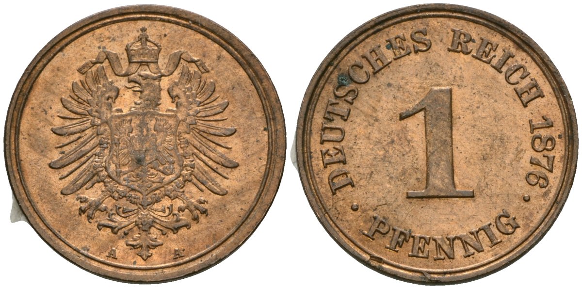 Германия 1 пфенниг 1876 A, Вильгельм I (1871-1888) KM 1, J. 1 медь 4608-537