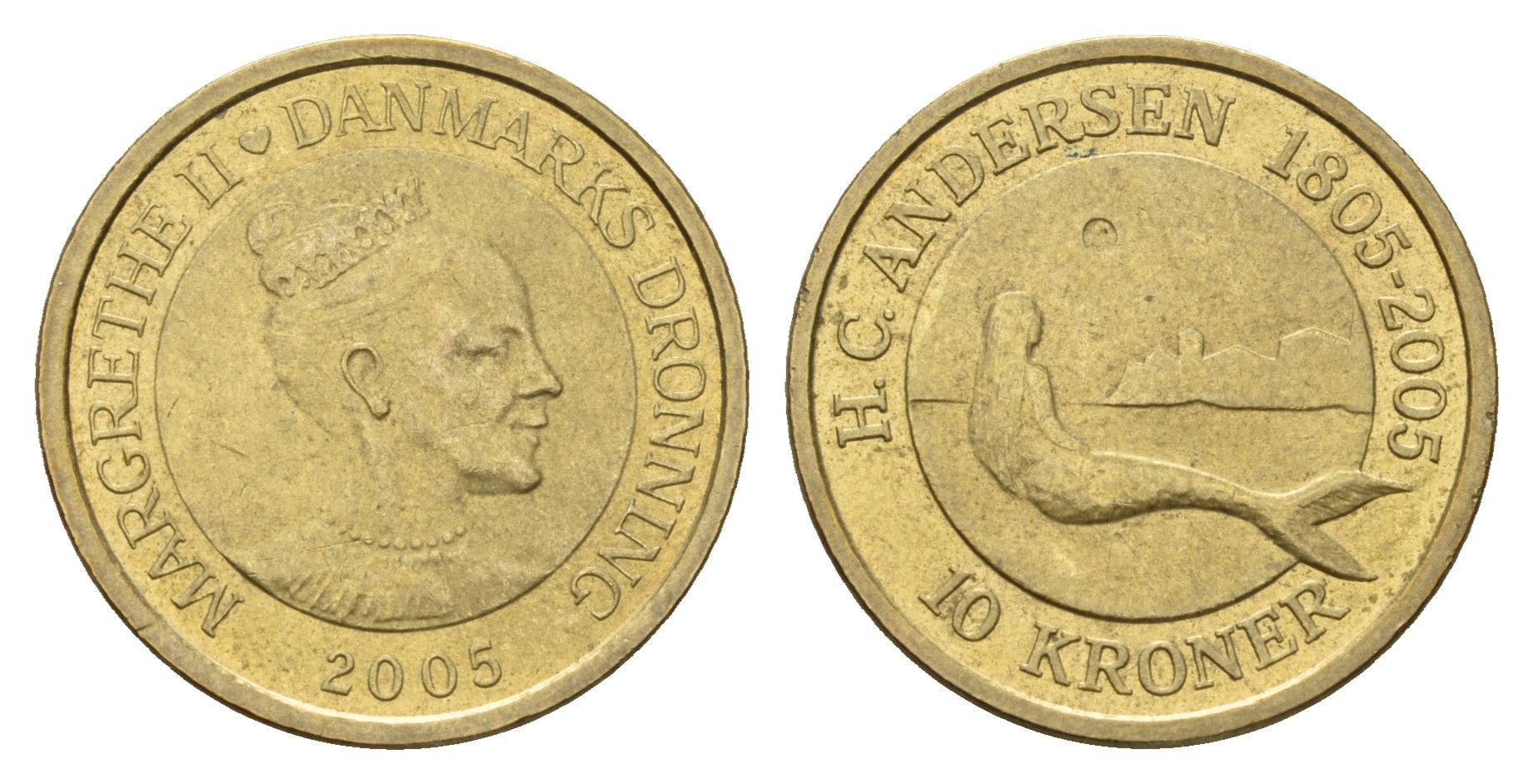 Дания 10 крон 2005 Сказка - Русалочка KM 900 алюминиевая бронза aUNC 119-236
