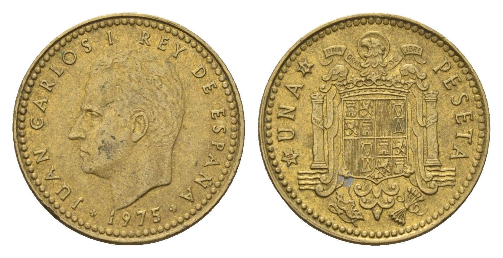 Испания 1 песета 1975 (79) Хуан Карлос I (1975-2014) KM 806 алюминиевая бронза 4708-427
