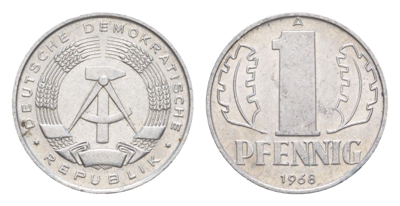 ГДР 1 пфенниг 1968 KM 8.1 алюминий 4643-413