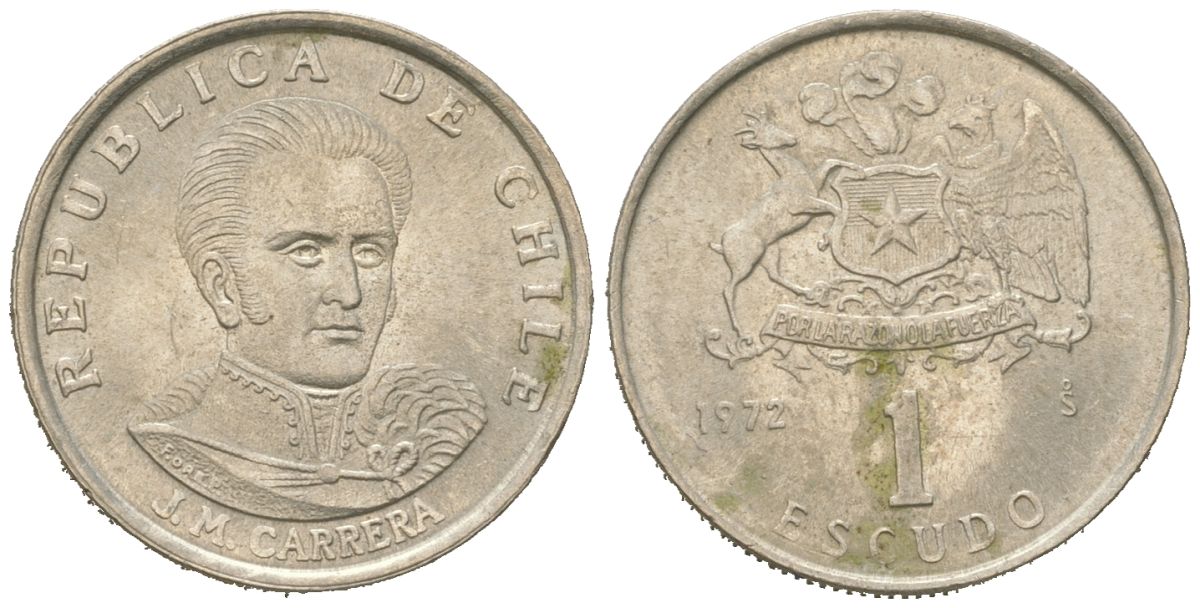 Чили 1 эскудо 1972 Хосе Мигель Каррера KM 197 медно-никель 4596-936